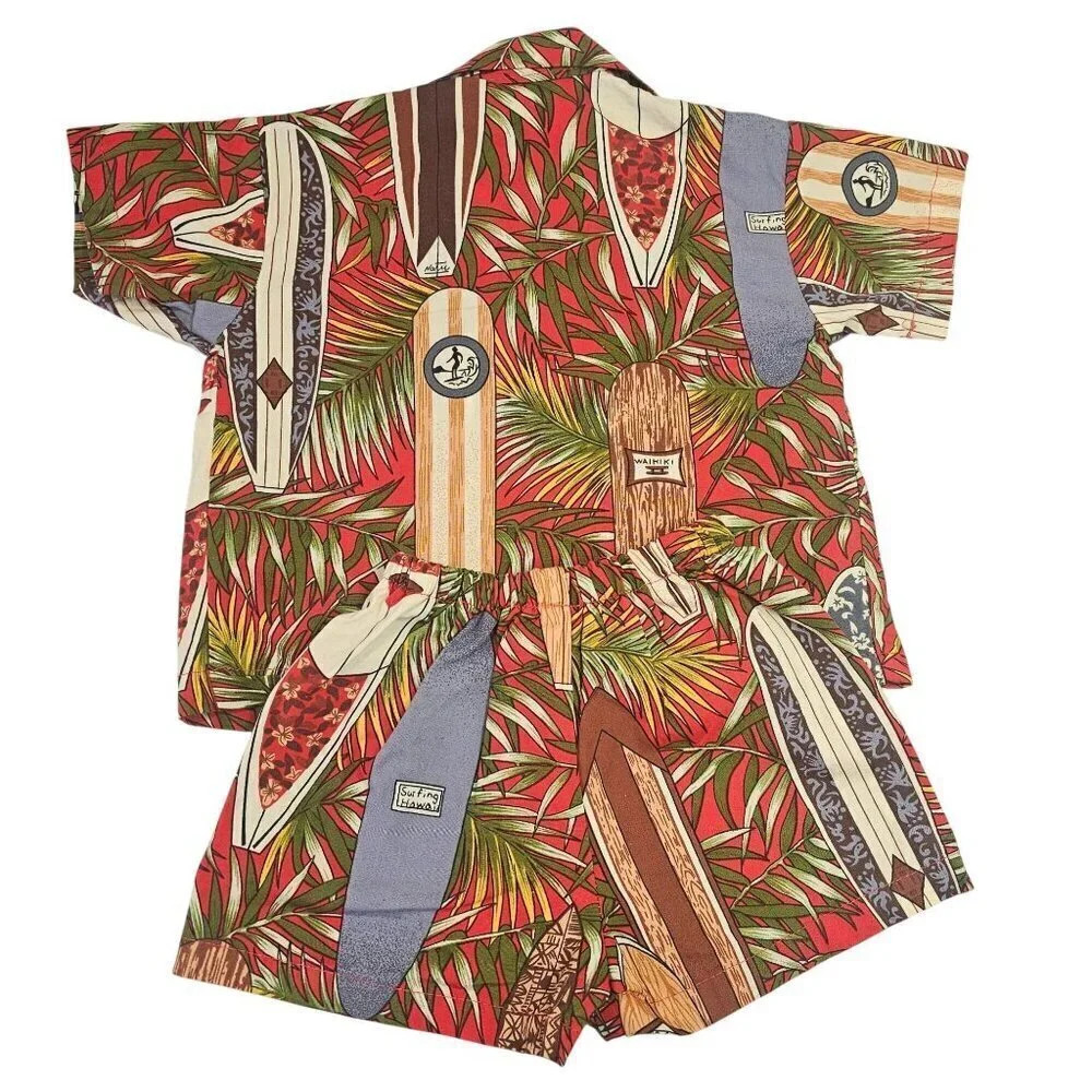 RJC Infant Boy Hawaiian Shirt Shorts Set 6M Cotton Surfboard Tropical Pattern NE